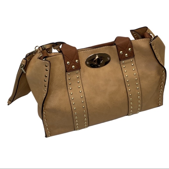 Handbags - Tan Fashion Studded Handbag